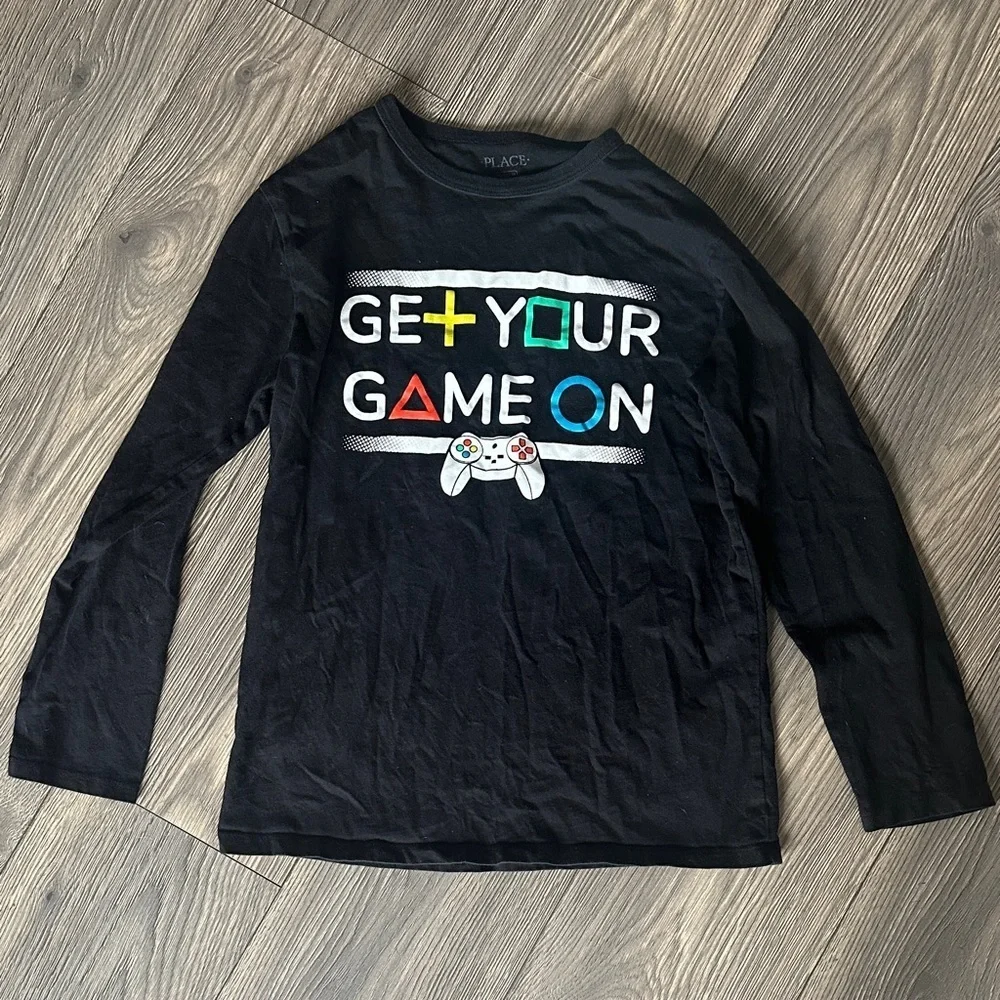 The Children's Place Black Gaming Symbols Long Sleeve Tee